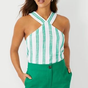 Ann Taylor Striped Cross Front Halter Top